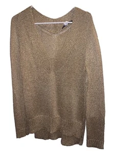 FABULOUS DIANE VON FURSTENBERG GOLD METALLIC V-NECK KNITTED SWEATER TOP S: M - Picture 1 of 8
