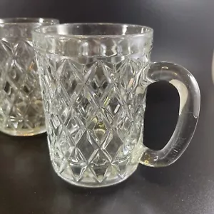 Set of 4 Vintage Paul Sebastian Crystal Diamond Cut Glass Mugs with Handle 12 oz - Picture 1 of 10