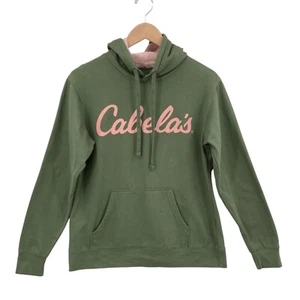 Cabela’s Hoodie Women’s Small Green Pink Logo Pullover Sweatshirt Casual - Picture 1 of 12