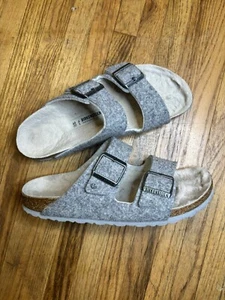 Birkenstock Arizona Happy Lamb Wool Rivet Sandals Light Gray USL9 M7 EUR 40 Rare - Picture 1 of 4