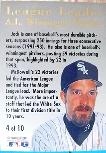 Baseball Card 4/10 Jack McDowell (P) White Sox FLEER ULTRA League Leader 1994 - Picture 1 of 2