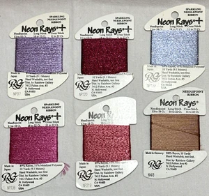 Lot of 6 Neon Rays, Sparkling Needlepoint Ribbon, for Needlepoint, Longstitch - Picture 1 of 12