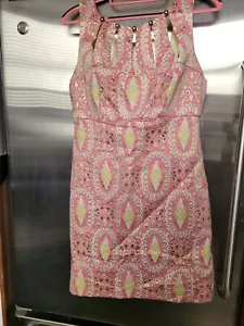 Milly Of New York Women's Floral Cocktail Mini Dress Gold Pink Embroidry 4 Nwot - Picture 1 of 10