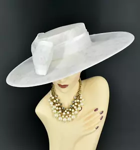 M23155( white )Wide Brim Sinamay Fascinator hat Kentucky Derby Wedding Church - Picture 1 of 9
