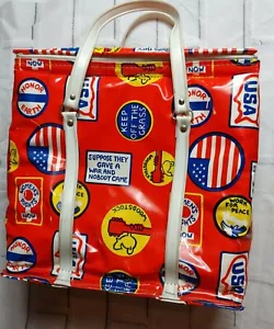 Bolsa de almuerzo aislada de vinilo vintage años 70 con cremallera RARA Woodstock roja Peace hippie - Imagen 1 de 12