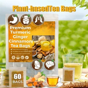 60Bags Turmeric Ginger Cinnamon Tea No Additive Support Brain Weight Sleep-Skin - Picture 1 of 27
