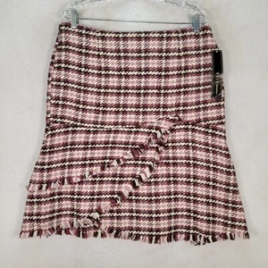 NEW Nash Womens Skirt Size 12 Pink Tweed Check Fringe Academia Preppy A Line - Picture 1 of 19