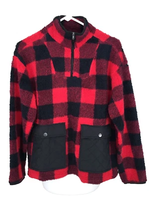 Chaqueta Pullover Como Vintage Roja a Cuadros Cuarto Cremallera Talla Pequeña Bolsillo Acolchado NUEVA Foto 1 de 4