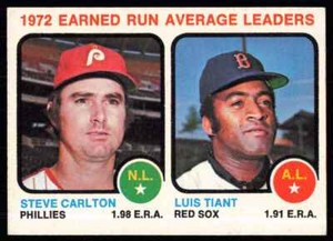 1973 Topps 1972 ERA Leaders Steve Carlton/Luis Tiant Philadelphia