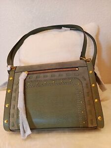 Fossil Allie Satchel Nubuck Suede Green 2 Shoulder Strap Key Charm New With Tag