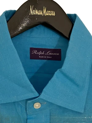 NEW RALPH LAUREN PURPLE LABEL BARREL CUFF ASTON COLLAR LINEN SHIRT XXL ~ $450 - Image 1 of 4