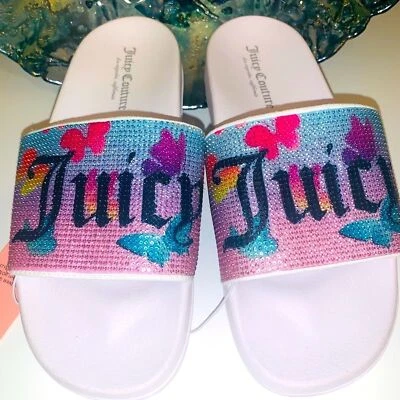 Sandalias Juicy Couture Talla 8 Chanclas Zapatos Brillantes Mariposa Foto 1 de 3