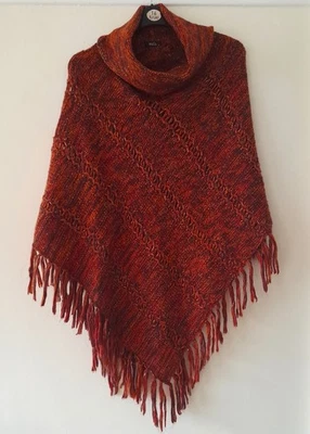 M&Co Red, Orange & Gold Roll Neck Soft Knit Poncho Cape Size XL fit 18-20(BNWT) - Image 1 of 4