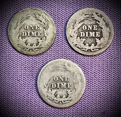 1905 S 1909 S 1914 S Barber Dimes Silver 10c San Francisco Mint ❤️ Lot Of 3 - Image 1 of 2