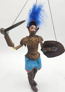 Vintage 8” Knight Italian Sicilian Puppet Marionette Metal Armor Shield Feathers - Picture 1 of 13