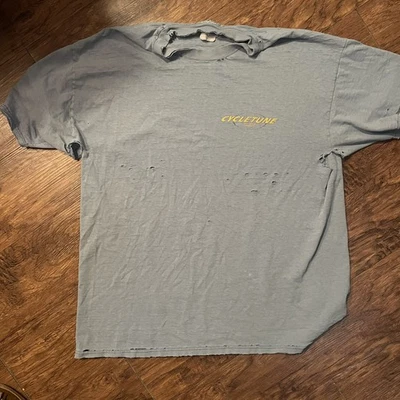 Hanes Beefy T Shirt Thrashed XL Vintage 90s CYCLETUNE soft Clean Indigo Blue - Image 1 of 4