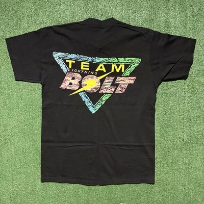 Camiseta retro vintage años 90 Team Lightning Bolt ropa de surf para hombre talla grande neón Foto 1 de 4