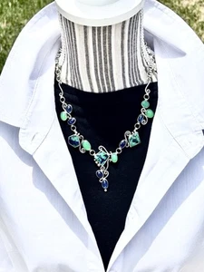 Anne Reichel sterling necklace with natural azurmalachite kyanite chrysoprase - Picture 1 of 24