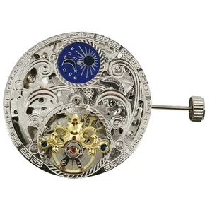Skeleton Flywheel 3 Hands Moon Phase Mechanical Watch Movement Replacement Part - Picture 1 of 6