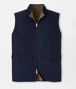 Peter Millar Crown Brentwood Quilted Reversible Navy Brown Vest Jacket LRG $295 - Picture 1 of 6