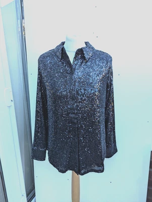 Ruth Langsford Button Front Sequin Shirt  Size 16 Black new QVC - image 1 of 4