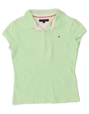 TOMMY HILFIGER Girls Polo Shirt 7-8 Years Green Cotton CA33 - Image 1 of 3