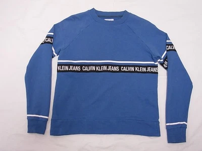 Calvin Klein Blue Sz Small Pullover Crew Sweatshirt Black White Ribbon Logo - Image 1 of 4