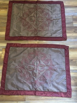 2Pc CHRIS MADDEN Embroidered Pillow Shams Standard Maroon/Brown 31”x 24” - Image 1 of 4