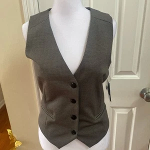 Nicole Miller Women’s Black and Beige Houndstooth Button Up Vest Size Small - Picture 1 of 5