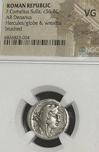 Coronas triunfales República Romana F. Cornelio Sila Pompeyo 56 aC Denario NGC EN MUY BUENA CONDICIÓN - Imagen 1 de 4