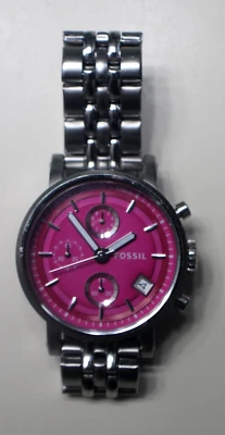 Vintage FOSSIL Original Boyfriend Silver Chronograph Quartz Women Watch ES3572 - Image 1 of 4