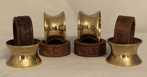Vintage Brass & Carved wood Napkin Rings set of (8) Four of each 2 inches wide - Picture 1 of 12