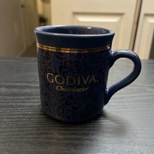 Godiva Chocolatier Blue W/Black Design Gold Trim Mug - Picture 1 of 5