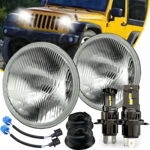 7inch H6024 Glass Headlight Housing H4 9003 LED Headlight Bulbs Kit White 6000K - Picture 1 of 21