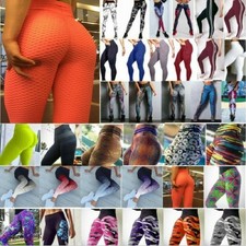 Women Ruched Push Up Leggings Yoga Pants Anti Cellulite Sports Scrunch Trousers