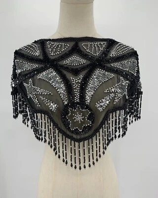 Винтажный бисером воротник шаль чистый кружевной надежном викторианской серебро черный Metalcore  - Изображение 1 из 4