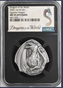 Dragons of the World $1 2023 1 Oz Silver Egyptian Dragon 1327 of 1,500 NGC MS 70 - Picture 1 of 6