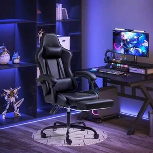 Gaming Chair, Video Game Chair With Footrest And Massage Lumbar-Free shipping - Picture 1 of 47