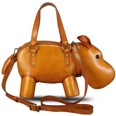 Bolsa e bolsa de mão de couro genuíno feminina fofa em forma de hipopótamo tiracolo bolsa de ombro - Imagem 1 de 4