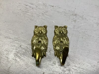 2 ganchos de búho de latón vintage montaje en pared llave sombrero toalla abrigo correa bata 4" sin tornillos Foto 1 de 3