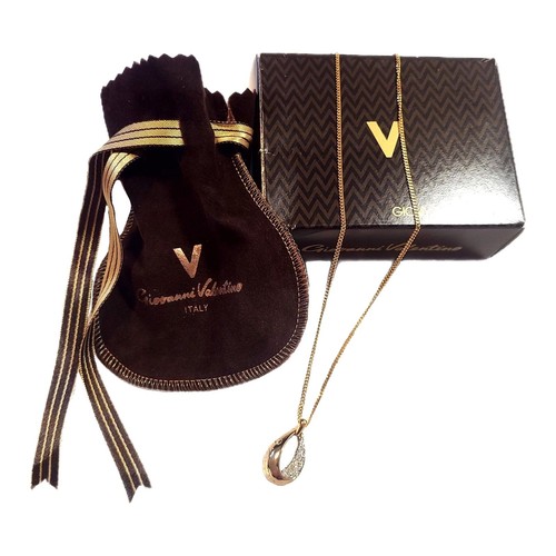 Collana Gianni Valentino nuova con etichetta oro goccia strass pendente 16" con scatola e borsa