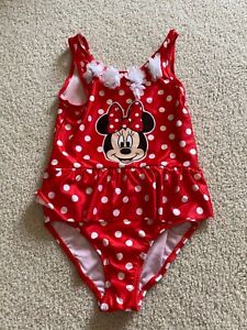 Disney Girl's Minnie Mouse Red Polka Dot Size 7/8 Swimsuit 1-Piece Bathing Suit