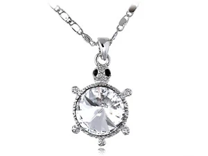 Ultra Clear Black Eyed Cute Boo Turtle Crystal Element Necklace - Picture 1 of 4