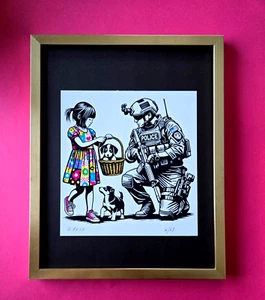 AIDAN FLUX Hand Signed Authentic LtdED Print Framed Banksy Police and Girl COA - Picture 1 of 4