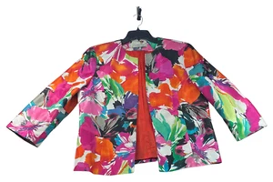 Kasper Blazer Womens Size Large White Floral Open Front 3/4 Sleeve - Picture 1 of 7