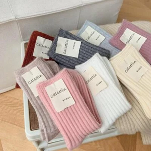 Womens Girls Cashmere Wool High Solid Thick Winter Warm Soft Comfort Boot Socks - Picture 1 of 21