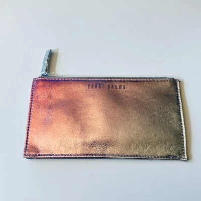 Bolso de Cosméticos Bobbi Marrón Metálico Oro Rosa Estuche de Maquillaje Viaje Cremallera Tirar Bolso sin asas Foto 1 de 2