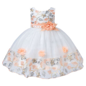 Flower Girl Dress Lace Princess Bow Baby Wedding Birthday Party Dresses Gown 