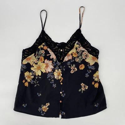 Camiseta sin mangas Miss Me para mujer grande con estampado floral cami correa de espagueti encaje negro  Foto 1 de 4