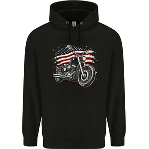 USA Biker Motorcycle American Flag Childrens Kids Hoodie - Picture 1 of 3